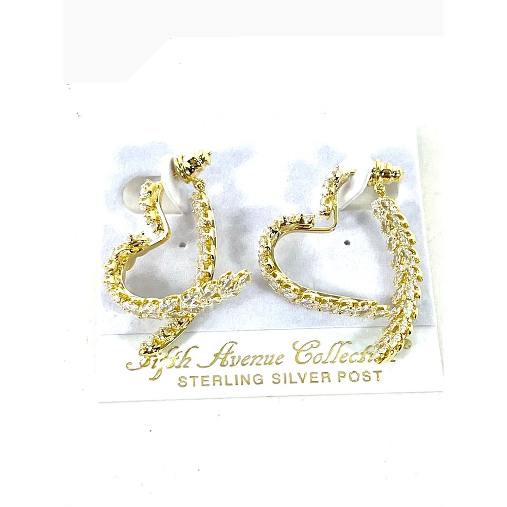 Fifth Avenue Collection Love Is Natural Heart Earrings Cubic Zirconia Gold Tone